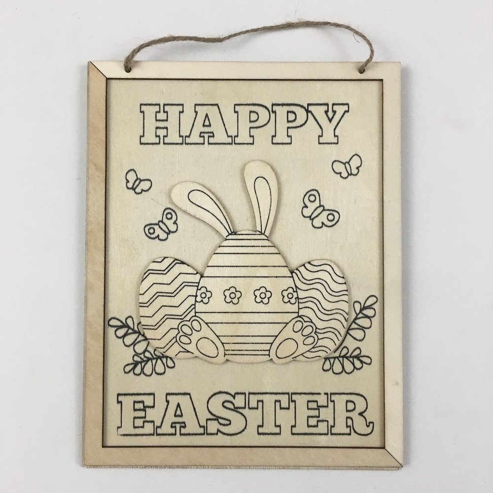 Crafters Square Happy Easter Bunny Eggs 6.75x8.75" Wood Hanging Sign Wall Decor